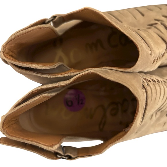 Sam Edelman Pierson Taupe Suede Woven Cutout Western Ankle Boots Size 6.5 - Picture 5 of 10